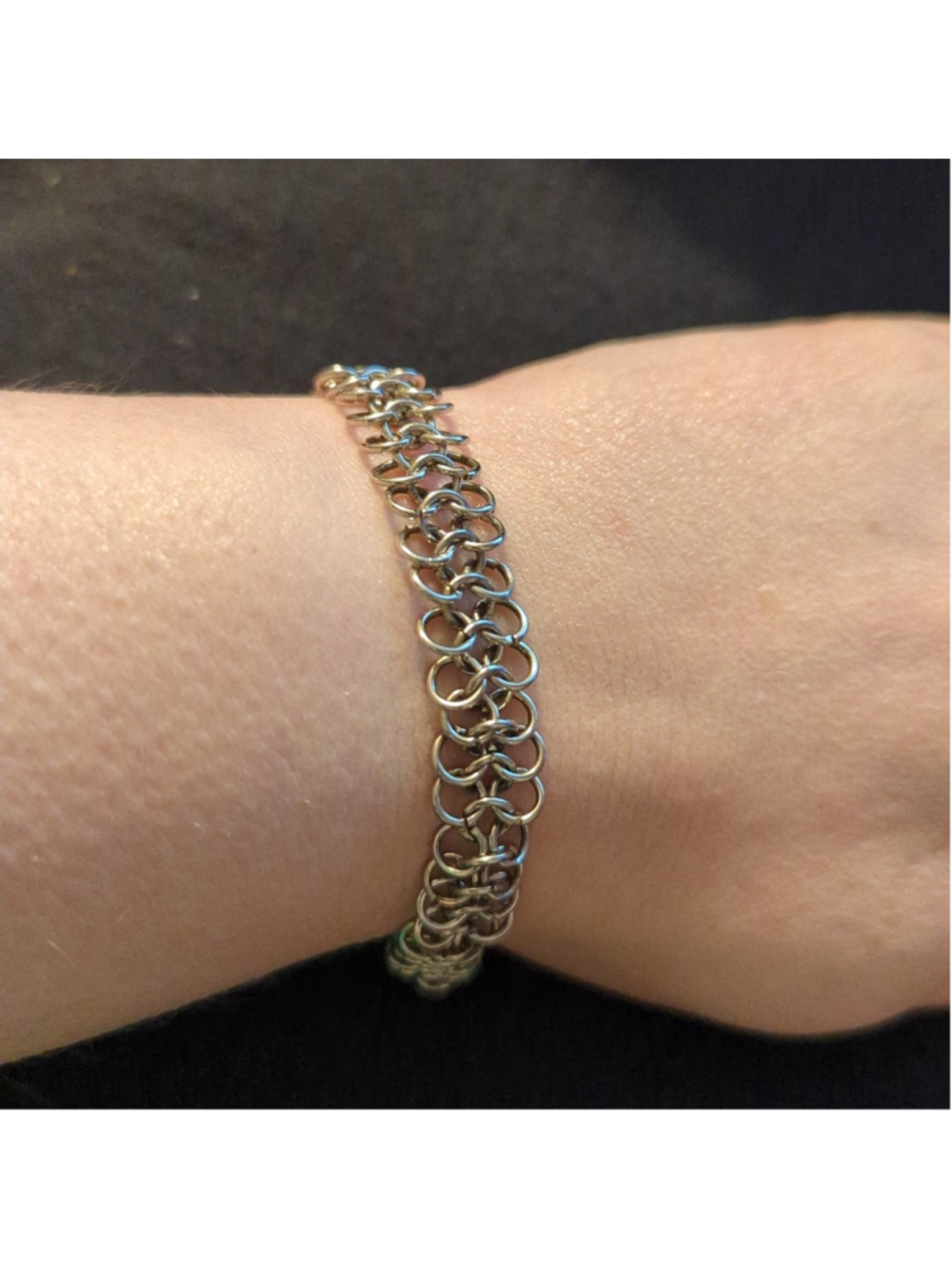 Hand Crafted Silver Tone Chainmail Statement Bracelet